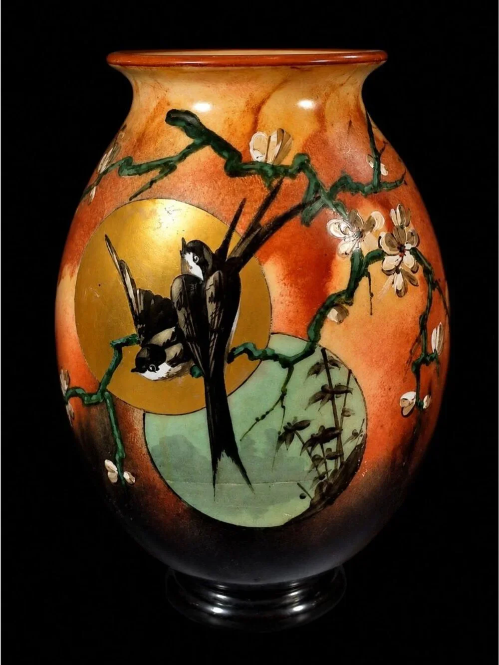 Antique Baccarat Daum Galle Opaline Art  Glass Vase Set Love Bird Apple Blossom
